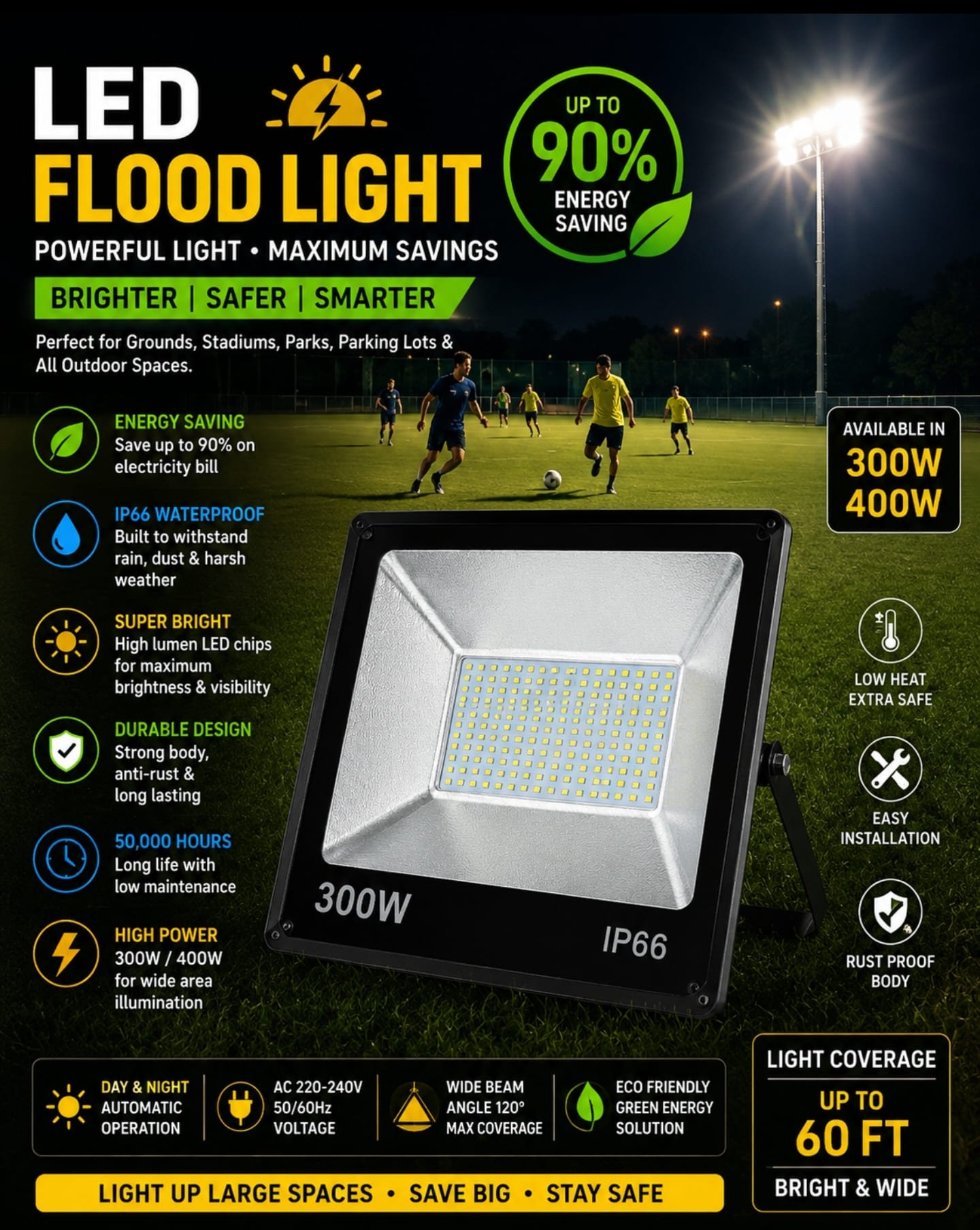 1001071368 300W LED Flood Light IP66 Waterproof Outdoor Security Light - Image 1