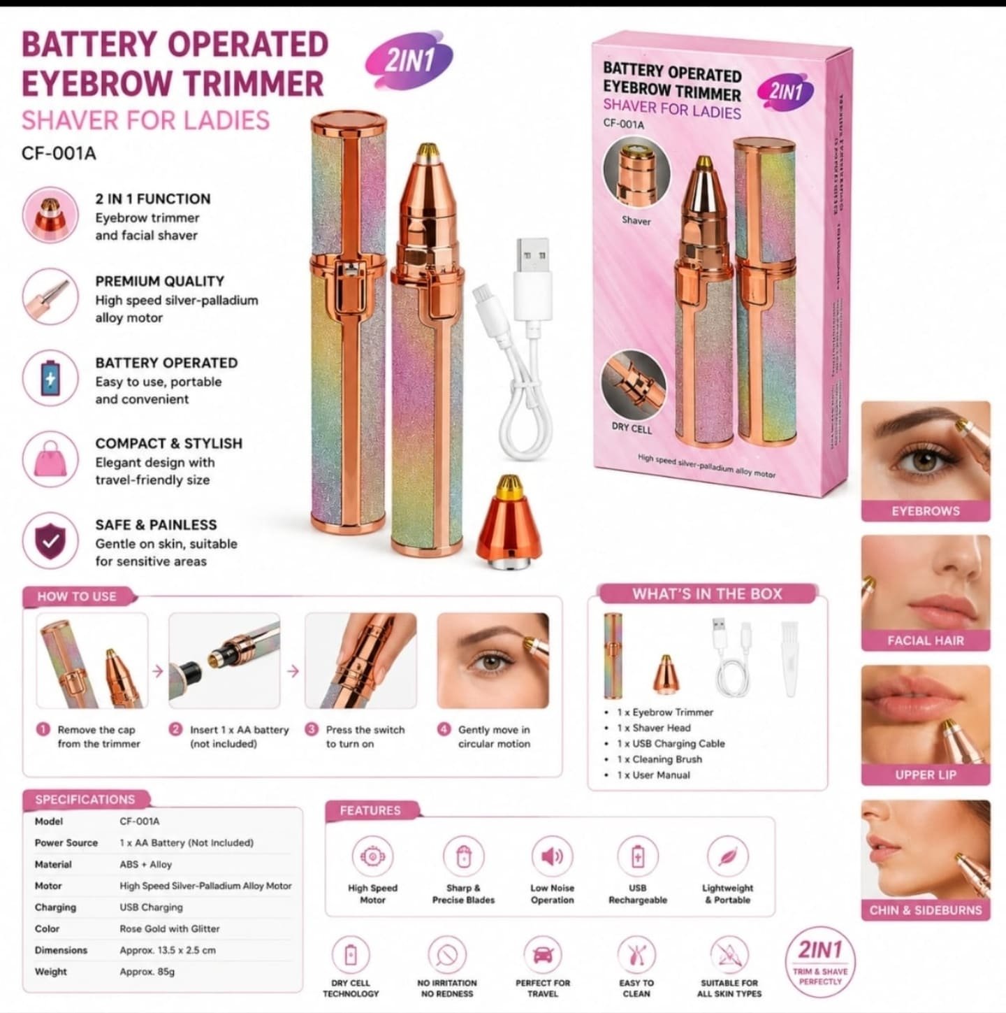 1001080681 Battery-Operated Eyebrow Trimmer - Image 1