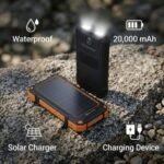 Rugged Waterproof Solar Power Bank 20,000 mAh with Compass